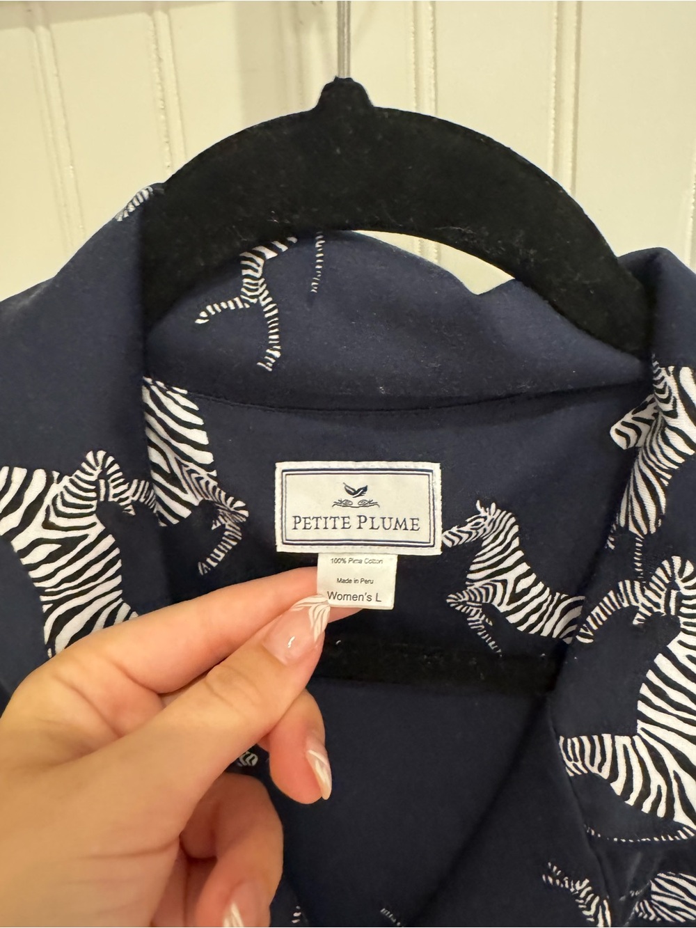 Petite Plume - Navy Zebra-Print Long Sleeve Pajama Top - Picture 3 of 3